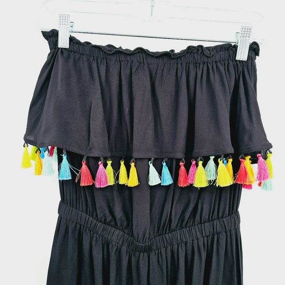 Bleu Rod Beattie Swim Dress Coverup S Black Colorful Tassels Strapless Tiered - Picture 3 of 10